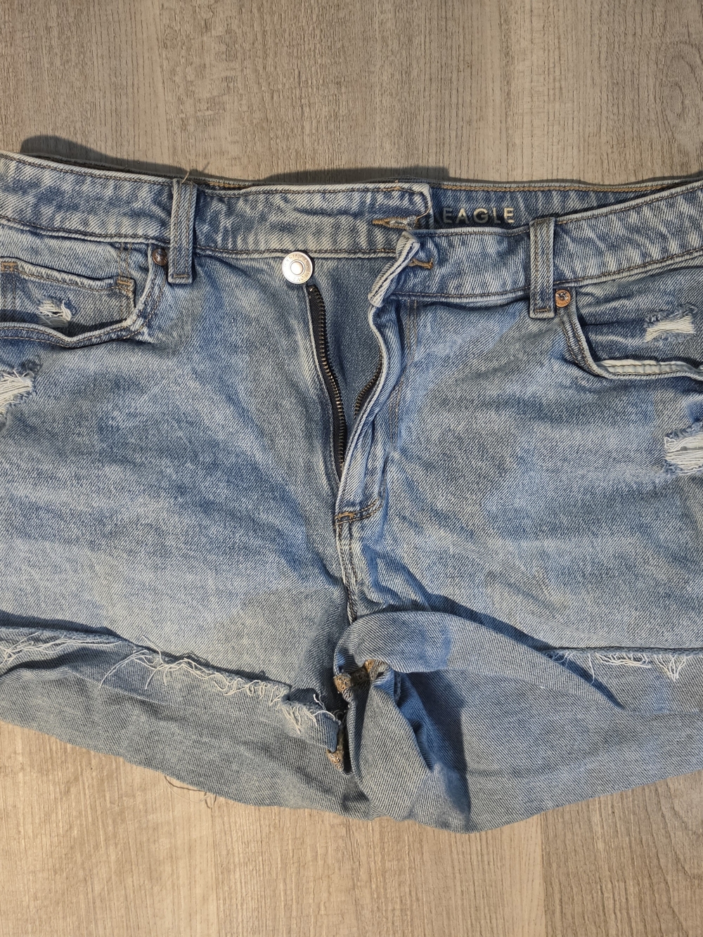 American Eagle Light Wash Distressed Denim Mom Shorts